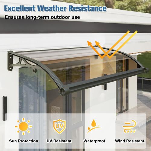 Awning for Door Entrance, Window Awnings Exterior with Aluminum Bracket Polycarbonate Board, Patio Balcony Porch, UV Rain Snow Protection Brown 60x130cm/24x51in