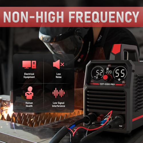 Black and Red YESWELDER 55 Amp Plasma Cutter Non-High Frequency, Large LED Digital Display Non-Touch Pilot Arc, Digital DC Inverter 110/220V Dual Voltage Plasma Cutting Machine CUT-55DS PRO NEW