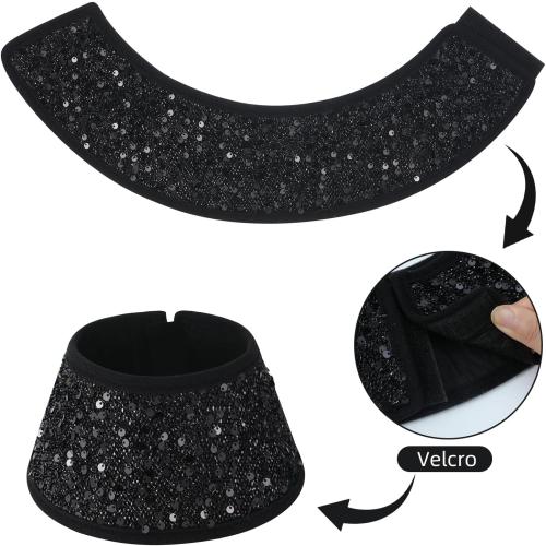 7.5 Inch Glittering Christmas Tree Collar, Sequin Rustic Mini Tree Skirt Base Cover for Small Tabletop Trees, Holiday Home Decor Gift, Black
