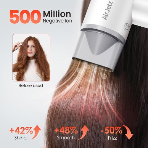 Hair Dryer, 160,000 RPM High-Speed Ionic Blow Dryer for Fast Drying, Professional Lightweight Hairdryer with Diffuser, Magnetic Nozzle, 4 Temps & 2 Speeds, Low Noise for Travel - White