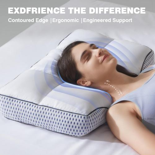 Glaciman Firm Shredded Memory Foam Bed Pillows, Ergonomic Neck and Shoulder Support for Back and Side Sleepers, Machine Washable, Breathable Mesh Gusset, Queen 15 x 25 x 4 Inch, Pack of 2