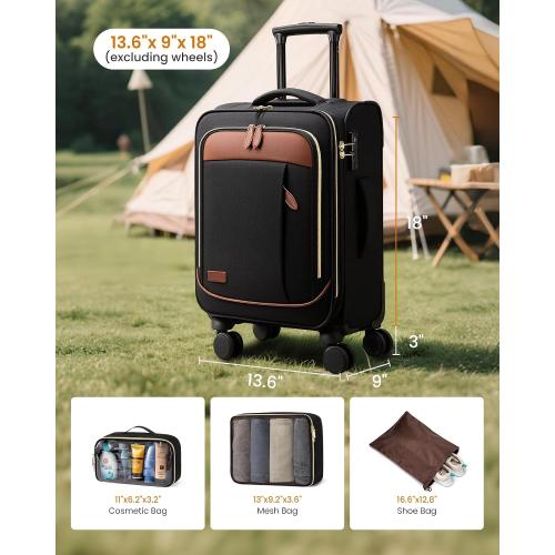 LOVEVOOK 4 Pcs Carry On Luggage 22x14x9 Airline Approved 20 Inch Underseat Carry on Suitcase for Women Men Softside Travel Luggage with Spinner Wheels and TSA Lock