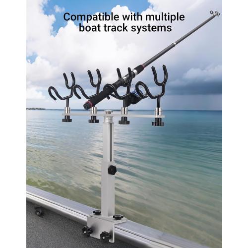 Crappie Rod Holder System for Boat Track Mount, 4-Rod Adjustable Spider Rig Holder, Marine Aluminum & Stainless Steel, Fits Most Standard Track Systems