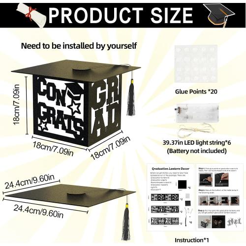 6 Pcs Graduation Table Centerpieces Boxes Class of 2026 Black Square Graduation Paper Lanterns with String Lights Hollow Out for Congrats Grad School College Table Decorations Grad Party Photo Props