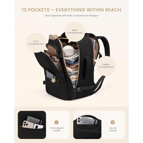 LOVEVOOK Travel Backpack for Women & Men, 40L Large Carry On Backpack Airline Approved, TSA Personal Item Weekender Bag, Water Resistant Laptop Backpack with 3 Packing Cubes for Travel Essentials