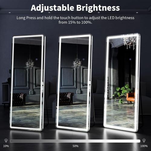 56x21 Large LED Full Length Mirror with Dimmable Lights | Light Up Floor Body Mirror with Lights-3 Color Modes,Standing Leaning Wall Mounted for Bedroom,Dressing Room