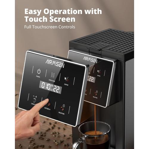 AIRMSEN Grind & Brew Coffee Maker with Built-in Grinder - Single-Serve Machine Compatible with K-Cup Pods & Ground Coffee, 1000W Fast 6-14oz Brew, Descaling Alert, Touchscreen & 50oz Removable Tank