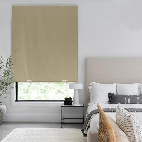 LazBlinds 100% Blackout Roller Shades, No Tools No Drill Cordless Blinds for Windows, Thermal Insulated UV Protection Privacy Window Shades for Bedroom (36''W x 72''H, Beige)