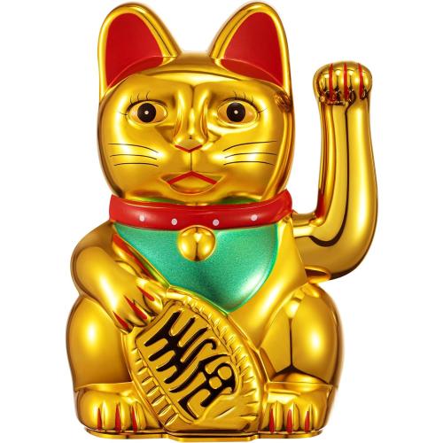 Chunful 6 Inch Lucky Cat Waving Arm Maneki Neko Lucky Beckoning Feng Shui Wealth Cat for Welcoming Fortune Wealth Prosperity Decoration, Battery Not Included(Gold Color)