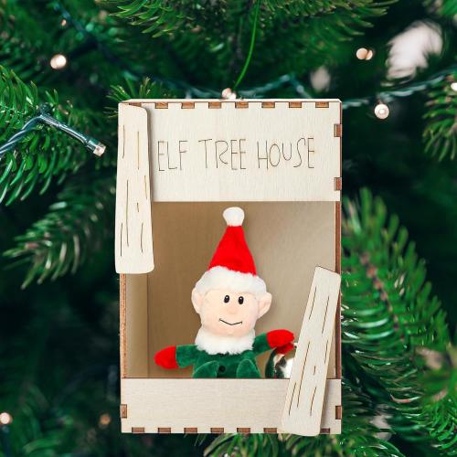 Christmas Elf Tree House Ornament 6 Inch Elf Carrier Christmas Tree Decor Ornament Prop with String for Xmas Decoration Party