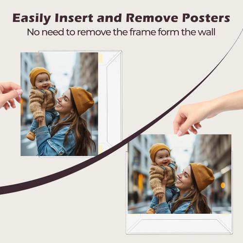 16 x 24 Acrylic Picture Frame, Horizontal/Vertical Clear Photo Frame for Wall with Tape, No Drilling Floating Hanging Frameless Picture Frame, Wall Mount Sign Holder 16x24 for Home, School, Office