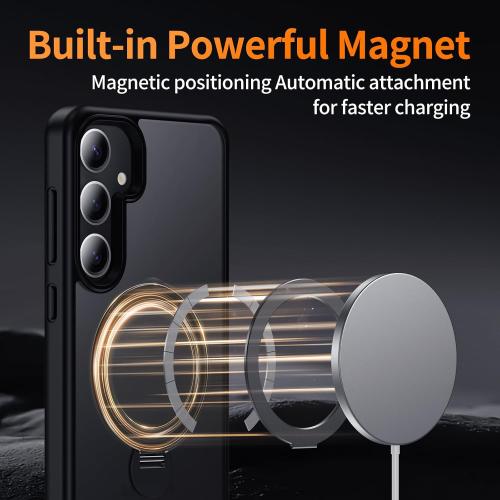 for Samsung Galaxy S24  Plus Case,Compatible with Magsafe,with 360°Rotatable Magnetic Ring Stand [Wireless Charging],Matte Translucent Slim Soft Edge Phone Kickstand,Black