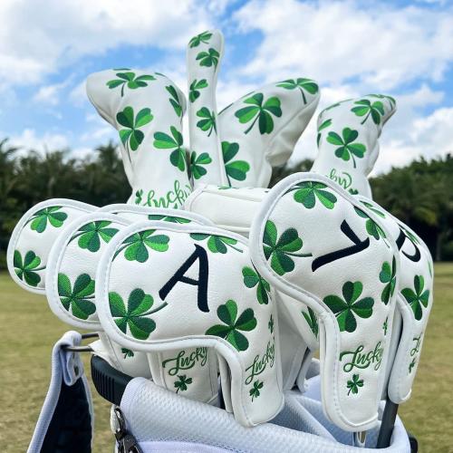 Golf Headcovers Live Lucky Golf Driver Covers Advanced Embroidery Fairway Wood Covers Hybrid Covers Mallet Blade Putter Head Covers Premium Leather Shamrock Golf Club Covers