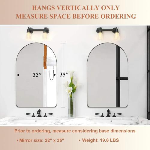 ANDY STAR Chrome Mirror, 22 x 35 Inch Arch Mirror in Stainless Steel Metal Frame, Chrome Arched Bathroom Mirror, Arch Top Rounded Corner 1 Inch Deep Set Design Wall Mount Hangs Vertical