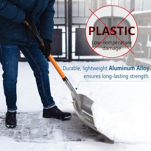 VNIMTI Aluminum Snow Shovel with D Handle Metal Snow Shovel for Driveway 45Inches 3.7 Pounds Transfer Shovel Shovel for Gardening, Orange