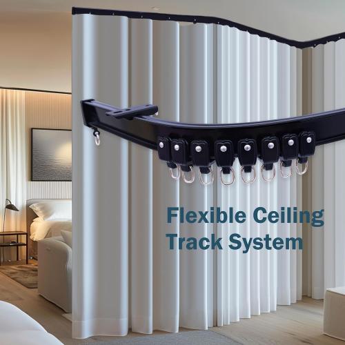 MaKefeile Flexible Ceiling Curtains Track, Bendable Ceiling Mount Curtain Track for Room Divider, Aluminum Curtain Tracks Rail with Hooks Set for Window RV Shower Outdoor Hospital, Black 3-21ft