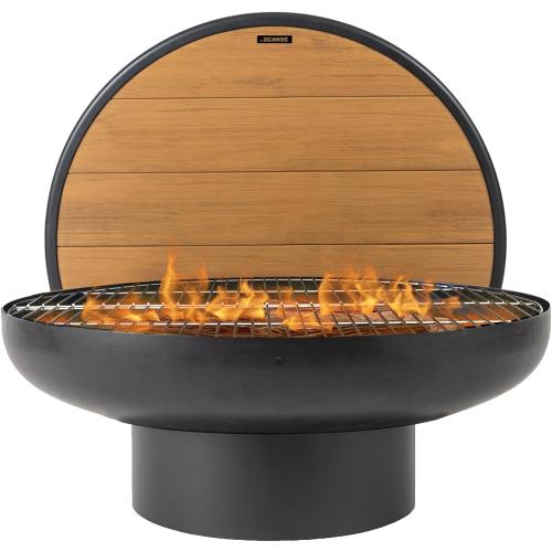 DENKOE 32 Inch Round Fire Pit Table with Fire Pit Grill, Extra Thick, Heavy Duty Fire Bowl, Deep Outdoor Firepit, Wood Burning Firepits for Outside Patio, Backyard Fire Pits, Large BBQ Pit