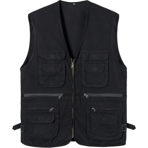 Size 3XL Men's Sleeveless Fishing Vest with Multi-Pocket Black