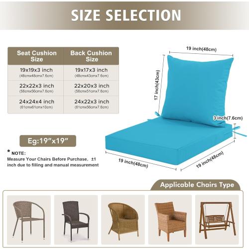 22x22 Teal 2 Pack Outdoor Cushions for Patio Furniture, Waterproof Outdoor Chair Cushion w/Fade-Resistant, Removable & Machine-Washable Cover, 22x22 Inch, Deep Seat Sofa/Couch Pad Replacement – Set of 2, Teal