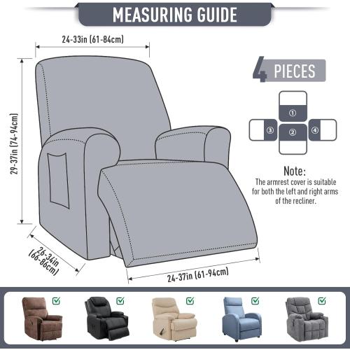 Recliner Cover  Recliner Stretch Sofa Slipcover, Recliner Cover 1 Seat, Couch Protector Soft, Furniture Protector Covers with Elastic,Chair Covers Jacquard Pattern (Grey)