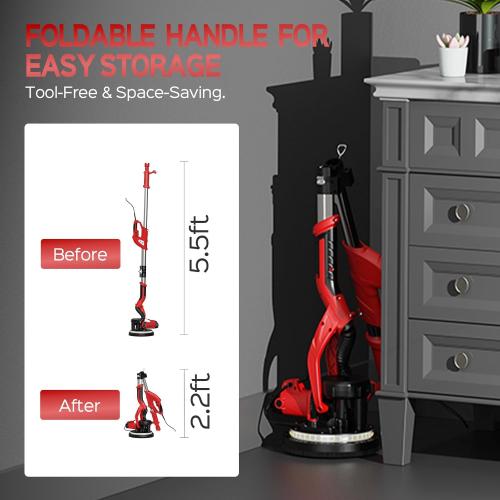 Untested...Drywall Sander with Vacuum Dust Collector, 8-Amp Popcorn Ceiling Removal Tool with 7 Variable Speed 800-1800RPM, Extendable Handle, LED Light, 12pcs Sanding Discs,Dark Red