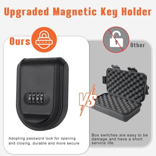 Magnetic Key Lock Box, Key Holder with Combination Lock Under Car, Magnet Hide a Key Box for Spare Key Storage Outdoor, Indoors