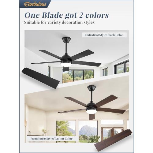 Fanbulous 48 Inch Ceiling Fan with Light and Remote, Black