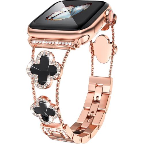 Musk-MSKR Diamond Metal Bands Add Sparkle to Your Watch For Apple Watch Series 11/10/9/8/7/6/5/4/3/2/SE/Ultra Clover Simple and Stylish Compatible with 38mm40mm41mm42mm44mm45mm 46mm49mm Women's Wear