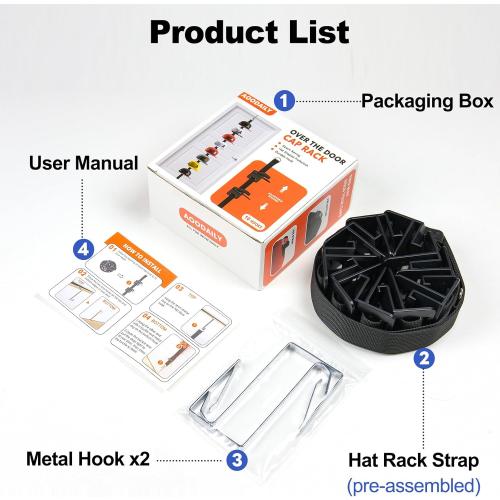 Hat Rack for Door - Two-Way Hanging Caps with Display Hooks and Hanger, Hat Organizer for Baseball Caps, Over the Door Hat Storage Organizer for Bedroom, Entrance or Garage Doors - 1 Pack *** Silver***