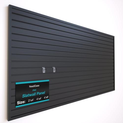 Black 4x8ft NeatiEase Slatwall Panel Wall Storage Systems, 4 x 8ft Slat Wall Paneling Garage Wall Organizer, Heavy Duty Wall Mounted PVC Wall Rack (Black)