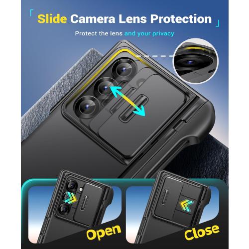 BERFY for Samsung Galaxy Z Fold 6 Case with Screen Protector, [2 Invisible Kickstand] Built-in S Pen Holder and Slide Camera Cover, [Anti Spy] Full-Body Shockproof Slim Phone Case for Z Fold 6, Black