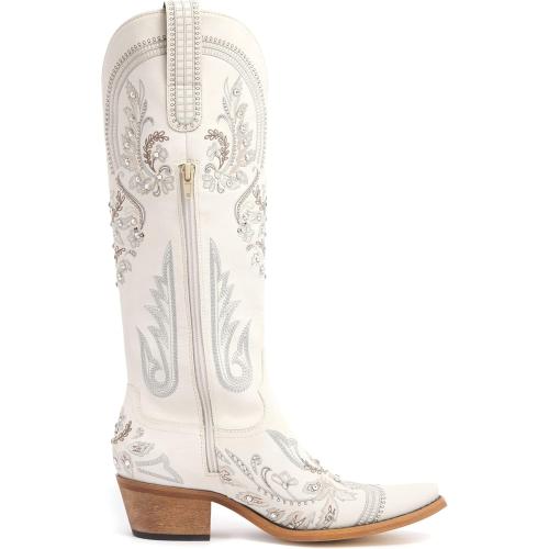 Western Cowboy Boots for Women Embroidered Rhinestones Knee High Cowgirl Boots Pointed Toe Chunky Heel Fashion Retro Classic Tall Boot SIZE 8