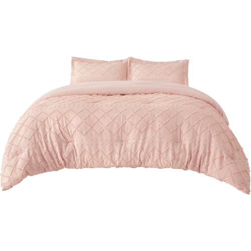 Bedsure Queen Comforter Set - Coral Pink Comforter, Boho Tufted Shabby Chic Bedding for Kids, 3 Pieces Vintage Farmhouse Bed Set for All Seasons, Fluffy Soft Bedding with 2 Pillow Shams