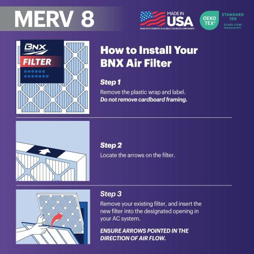 BNX TruFilter 12x12x1 Air Filter MERV 8 (6-Pack) - MADE IN USA – Dust & Pet Defense Pleated Air Conditioner HVAC AC Furnace Filters for Dust, Pet, Mold, Pollen MPR 600 – 700 & FPR 5