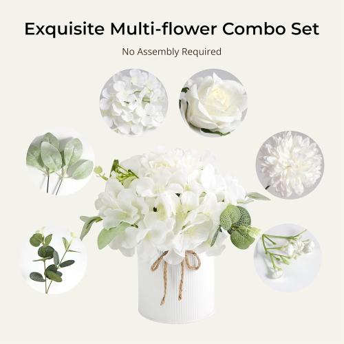 Auihiay 10PCS Flower Centerpieces for Tables, Hydrangea Artificial Flowers with Metal Vase, Artificial Rose Baby's Breath Flower Bouquets for Spring Wedding Bridal Tea Party Table Home Reception Decor