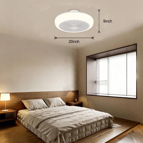 Bladeless Ceiling Fan with Light and Remote Fandelier Caged Low Profile Smart Ceiling Fan Light with Nightlight 2700K-6500K, Flush Mount Fan Light with Remote/APP Control