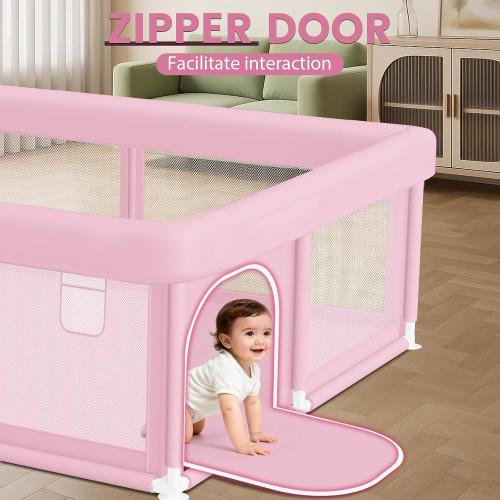 Hiaksedt Large Baby Playpen 50x50 Baby Girl Play Pen for Babies and Toddlers, Safe Structure and Soft, Skin-Friendly Fabric with Zipper Gates Pink