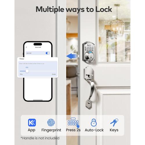 TEEHO TE012W WiFi Smart Lock, Fingerprint Door Lock with Built-in Wi-Fi, Keyless Entry Keypad Smart Deadbolt, App Remote Control, Alexa Compatible, IP55 Waterproof for Front Door – Satin Nickel