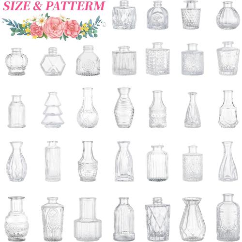 32 Pcs Clear Glass Bud Vases in Bulk, Small Vintage Bud Vase Set for Flowers, Mini Glass Vases for Wedding Centerpieces, Baby Shower, Table Decorations, Event Decor, 3.1-5.1