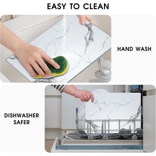 JAMBALAY Tempered Glass Cutting Board for Kitchen 12x 16 White Glass Cutting Board with Design, Marble Chopping Board with Non-Slip Foot, Heat & Shatter Resistant, Dishwasher