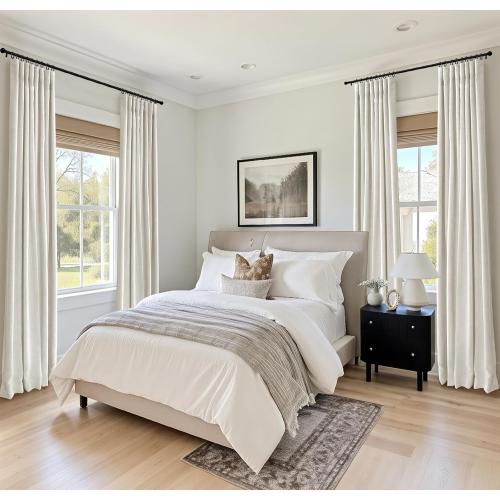 100% Blackout Shield Full Blackout Curtains for Bedroom  2 Panels Set, Clip Rings/Rod Pocket Faux Linen Black Out Curtains for Living Room, Thermal Insulated,, Beige