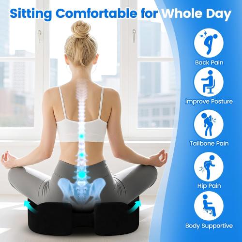 Seat Cushion, Non-Slip Memory Foam Chair Cushion for Taibone, Black/Large | Chair Pillow with Handles for Car Office Chair, Tailbone/Sciatica Easing& Post-Surgery Recovery Chair Cushion