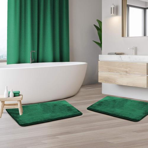 Clara Clark Bathroom Rugs, Ultra Soft Plush Bath Mat for Bathroom, Non-Slip, Velvet Memory Foam Set of 2 Bath Rugs, 17 x 24, Solid Hunter Green