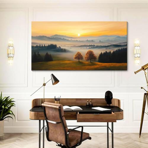Nature Wall Art - Mountain & Landscape Artwork for Walls - Scenery Canvas Wall Art - Forest Painting for Living Room - Rustic Farmhouse Decor - Wall Pictures for Bedroom 24×48IN