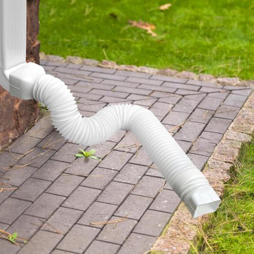 QPEY Gutter Downspout Extensions, 2 Pack White Downspout Extender 21-60 Retractable Rainwater Ditch Drainage Pipe Gutter Splash Guard