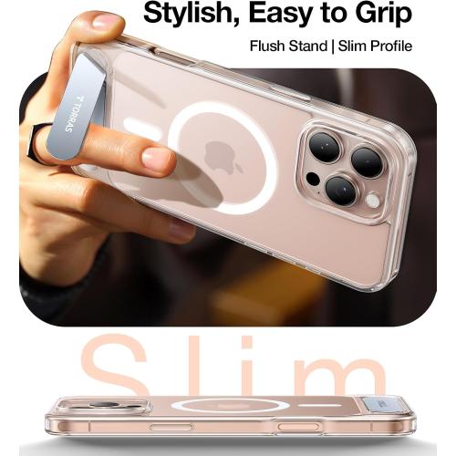TORRAS for iPhone 16 Pro Max Case Diamond Clear | Strong Magnetic & Seamless Stand, Fit for MagSafe, Military-Grade Drop Protection, Sturdy Adjustable Built-in Kickstand, Slim Anti-Yellowing