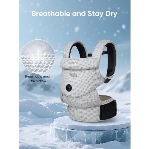 bonoch Breathable Baby Carrier Newborn to Toddler - EaseFit Adjust Knob for Baby Hip Health, Ergonomic Mesh Infant Carrier Sling, Dual Lock Belt, Storage Bottle Pocket, 3 Bibs, 10-44lbs, Shower Gifts