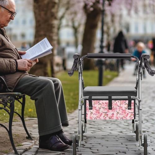 Walker Basket Under Seat Rollator Storage Bag, Reusable Basket for Walkers for Seniors Detachable Folding Walker Accessories- Bird Flowers