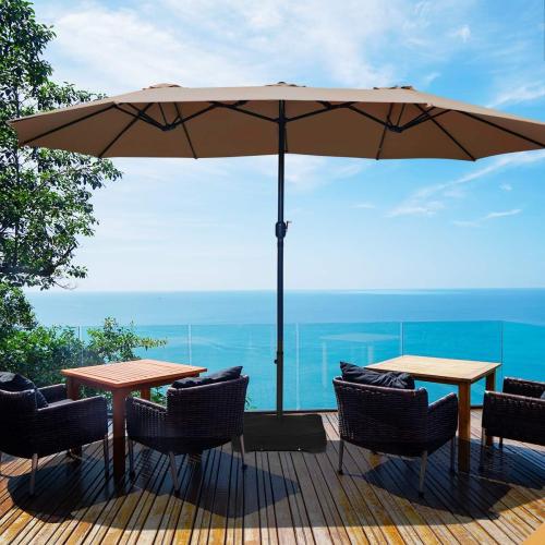 Tangkula 15 Ft Patio Double Sided Umbrella with Base, Outdoor Extra Large Market Umbrella with Crank Handle, Outdoor Twin Table Umbrella Base Included, Umbrella with Crank and Base (Color : Blue)