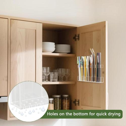 Transparent Acrylic Straw Holder, 9.5 Inch Adjustable Height Straw Storage Box, Wall-Mounted Cabinet Storage Rack, Kitchen Accessories
